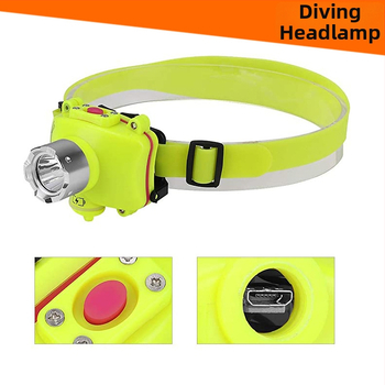 Potápačská čelovka USB nabíjateľná LED, ABS telo, prenosná