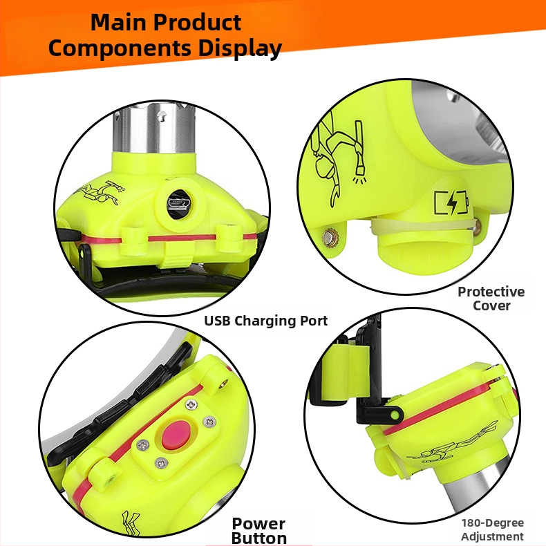 Potápačská čelovka USB nabíjateľná LED, ABS telo, prenosná