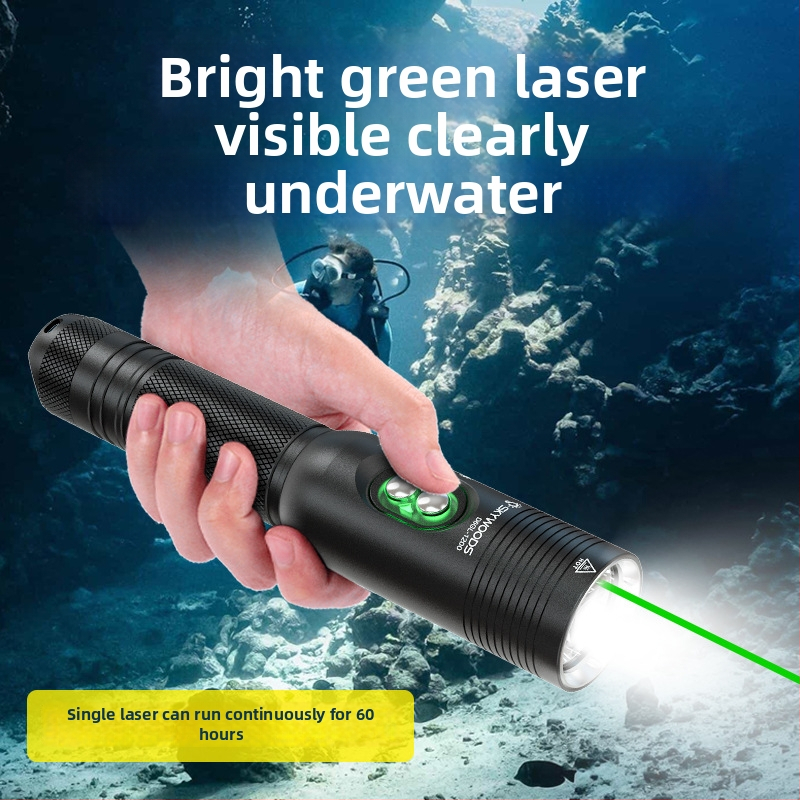Ponorná svietidlo SKYWOODS, 1200 lúmenov, s laserom, podvodné osvetlenie, dlhý dosvit, indikačné svetlo