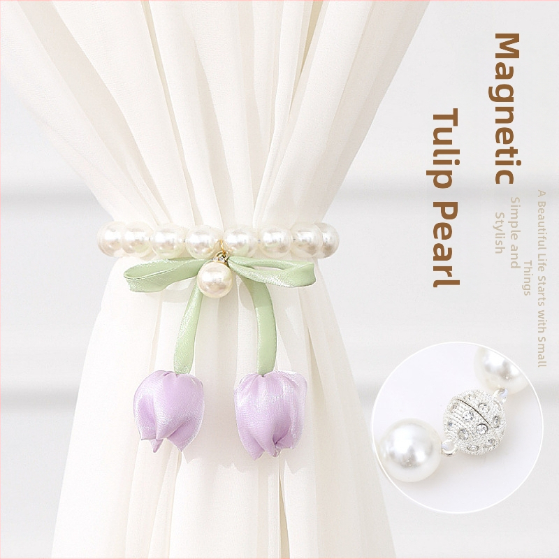 Pracka na záves Tulip Pearl Buckle, Materiál: Plast + Magnet + Textilné umenie, Štýl: Svetlá luxus, Exkluzívny export cez hranice