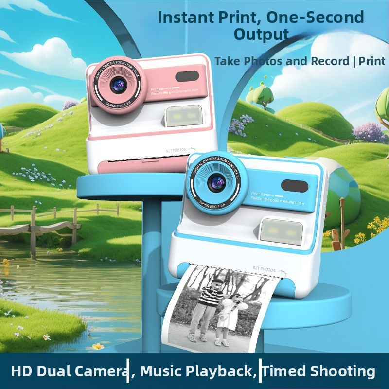 D101 Polaroid okamžitá kamera s prednou a zadnou dvojitou šošovkou, 3600W pixlov, 2,4-palcový LCD, TF karta, ABS telo