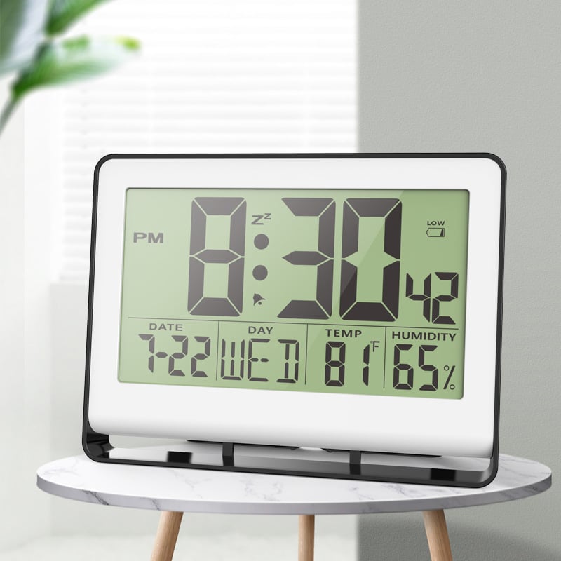 Alarmni sat s LCD zaslonom, vječni kalendar, temperatura i vlaga, faza Mjeseca