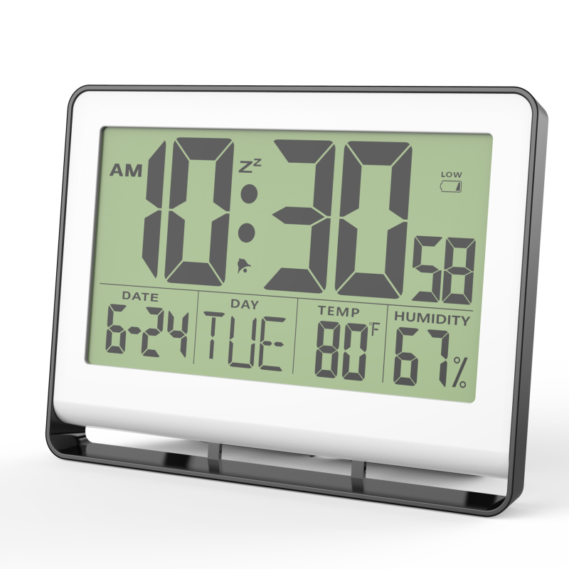 Alarmni sat s LCD zaslonom, vječni kalendar, temperatura i vlaga, faza Mjeseca