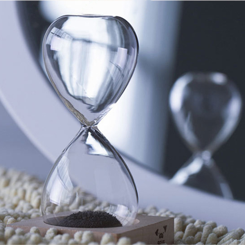 Sat s pijeskom za stolnu dekoraciju, ručna izrada staklo, borosilikatno staklo i bukova baza, moderni minimalistički stil