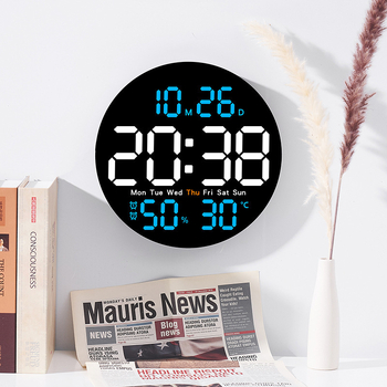 Moderne zidni sat za dnevni boravak, elektronički, višefunkcionalan, temperatura i vlaga, LED prikaz, tih rad, kalendar, alarm, prikaz 24-sat, model 5501