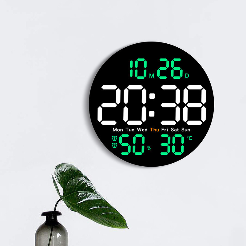 Moderne zidni sat za dnevni boravak, elektronički, višefunkcionalan, temperatura i vlaga, LED prikaz, tih rad, kalendar, alarm, prikaz 24-sat, model 5501