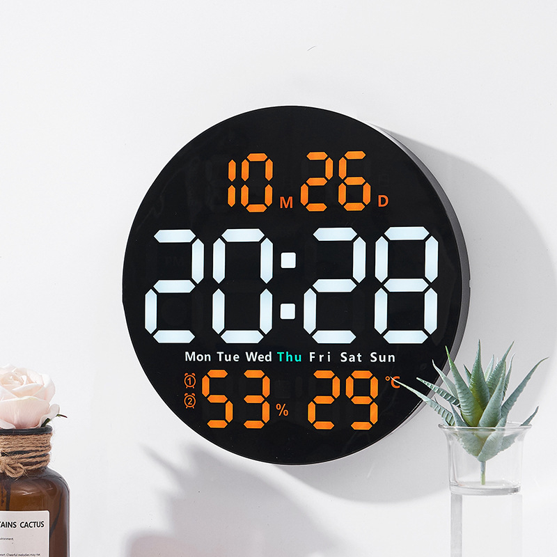 Moderne zidni sat za dnevni boravak, elektronički, višefunkcionalan, temperatura i vlaga, LED prikaz, tih rad, kalendar, alarm, prikaz 24-sat, model 5501