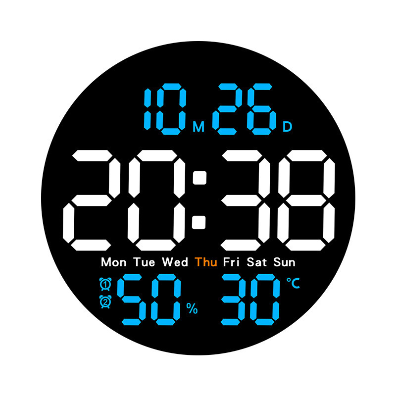 Moderne zidni sat za dnevni boravak, elektronički, višefunkcionalan, temperatura i vlaga, LED prikaz, tih rad, kalendar, alarm, prikaz 24-sat, model 5501