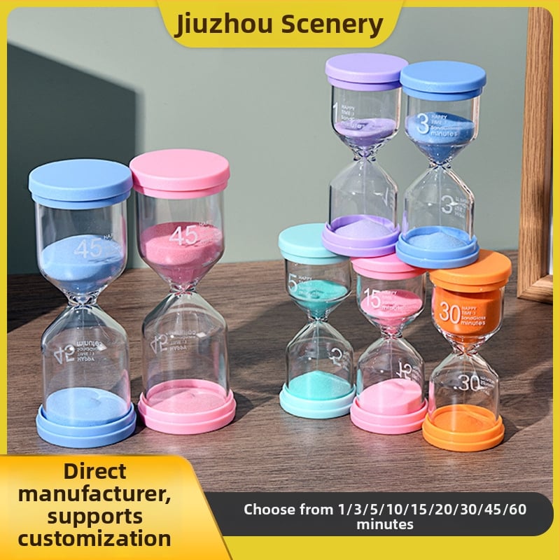 Macaron Time Hourglass Timer – Ručno izrađeno; plast + visok borosilikatno staklo + silikon; moderan minimalistički dizajn; opcije odbrojavanja: 1, 3, 5, 10, 15, 20, 30, 45, 60 minuta; idealan kao dar
