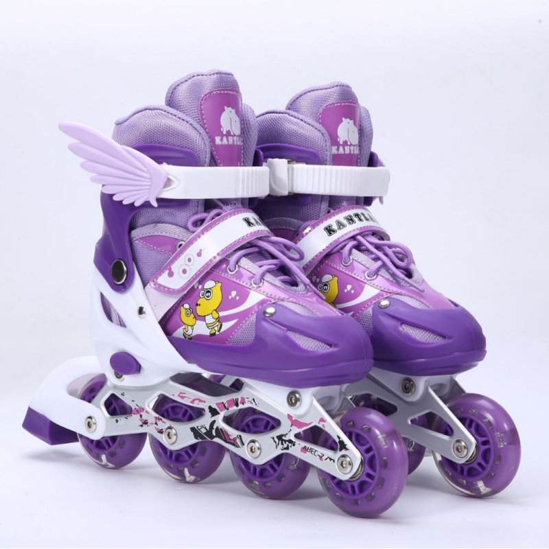 Gyerekeknek szóló görkorcsolya, dupla soros kerekekkel — teljes készlet kezdőknek, PU hálós felsőrész, TPR talp