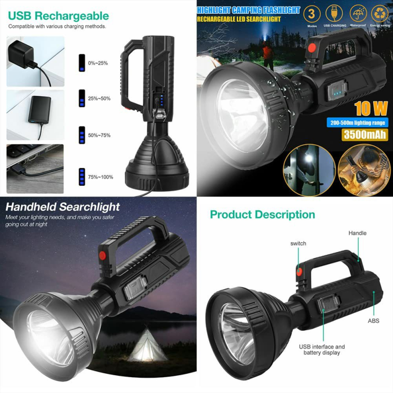 P70 LED baterijska svjetiljka, punjiva, 10W, 1200mAh, domet 200–500 m