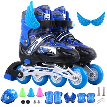Nove dječje inline skates s PVC kotačićima, prilagodljive, set s kacigom i zaštitnim opremom