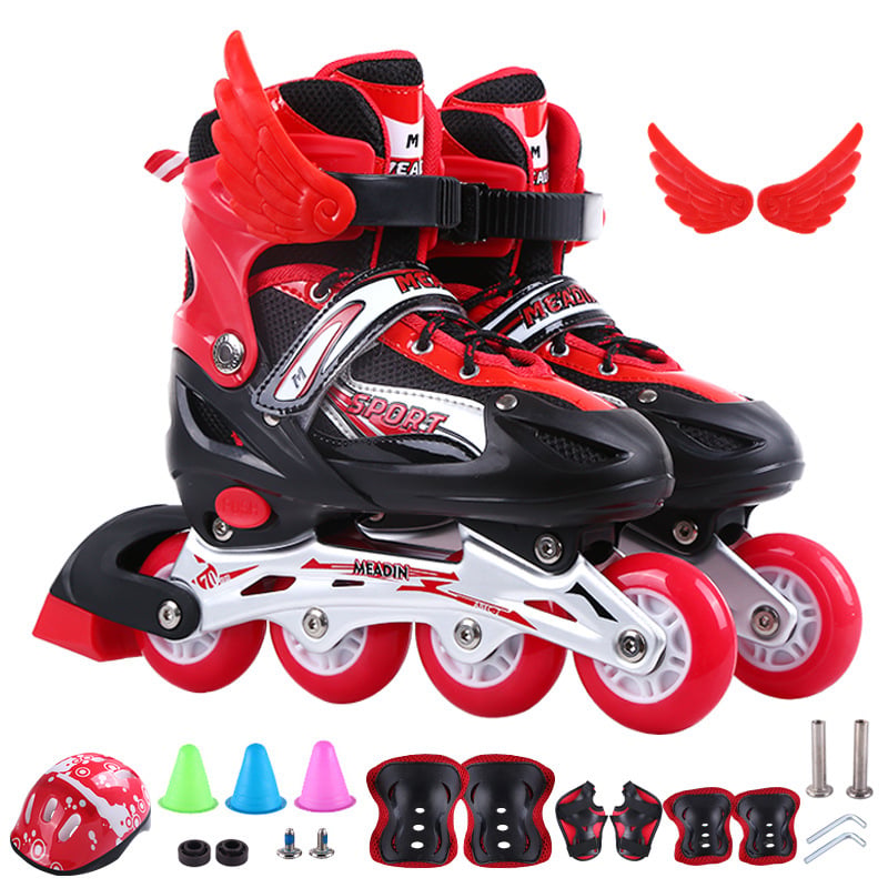 Nove dječje inline skates s PVC kotačićima, prilagodljive, set s kacigom i zaštitnim opremom