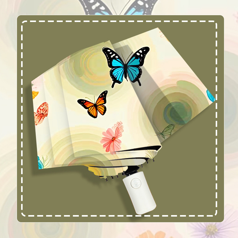 Πτυσσόμενη ταξιδιωτική ομπρέλα με 8 ακτίνες, χειροκίνητο άνοιγμα, ύφασμα πολυεστέρα 190T, λαβή από καουτσούκ, UPF 50+