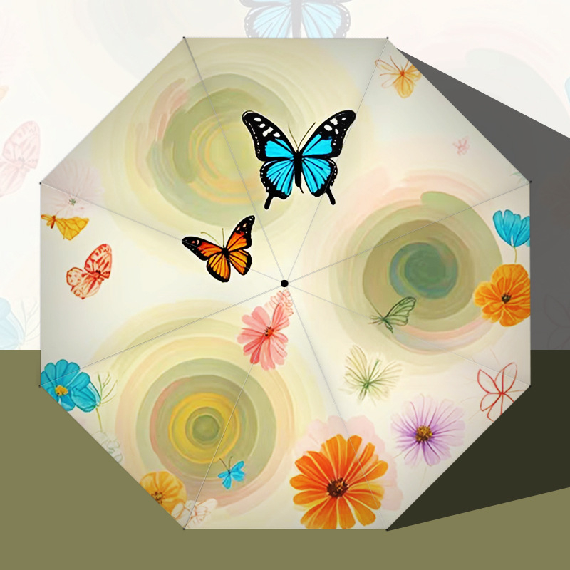 Πτυσσόμενη ταξιδιωτική ομπρέλα με 8 ακτίνες, χειροκίνητο άνοιγμα, ύφασμα πολυεστέρα 190T, λαβή από καουτσούκ, UPF 50+