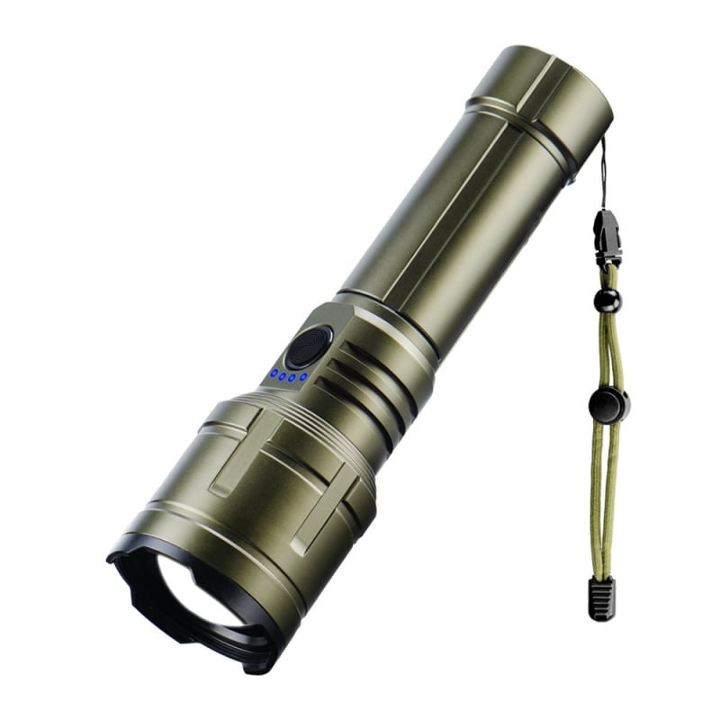 Laserska baterijska svjetiljka dugog dometa, obnovljivo napajanje, kućište od aluminijske legure, domet 500 m+, svjetlosni tok 350+ lm