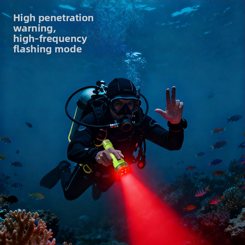 Lanternă profesională subacvatică pentru scufundări — iluminare LED rezistentă la apă, 10W, baterie reîncărcabilă de 1800mAh, rază de acțiune 200–500m, lanternă de urgență multifuncțională