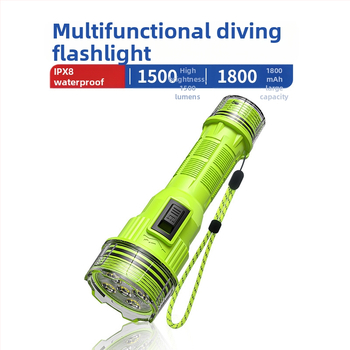 Lanternă profesională subacvatică pentru scufundări — iluminare LED rezistentă la apă, 10W, baterie reîncărcabilă de 1800mAh, rază de acțiune 200–500m, lanternă de urgență multifuncțională