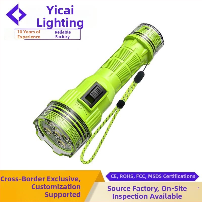 Lanternă profesională subacvatică pentru scufundări — iluminare LED rezistentă la apă, 10W, baterie reîncărcabilă de 1800mAh, rază de acțiune 200–500m, lanternă de urgență multifuncțională