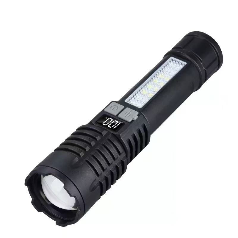 LED flashlight s digitalnim zaslonom, ručno pokretanje, 8W, 1500mAh, doseg 100–200 m, više načina rada