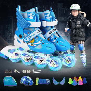 Kangtai Wolf gyerek görkorcsolya — PU hálós felsőrész, egy soros kerekek, ABS kerekek, PU talp