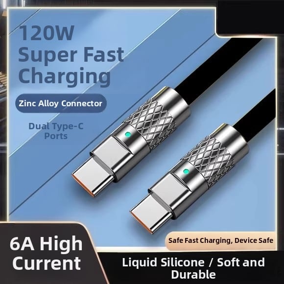 Type-C дата кабел с индикатор за светлина, дължина 1–2 м, корпус от цинкова сплав, максимум 20V