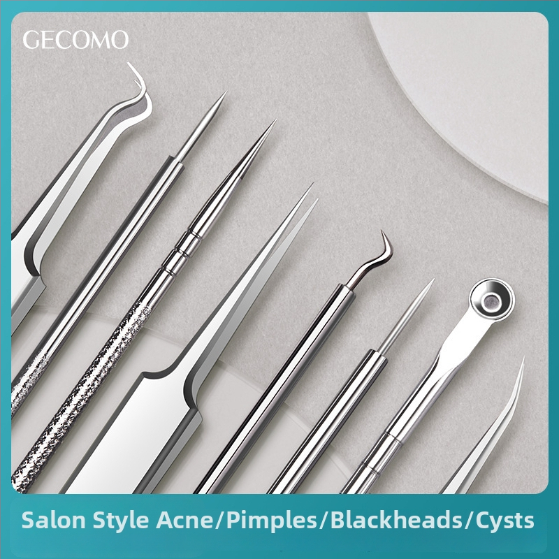 GECOMO Sada ihiel na akné – nerezová oceľ, ultra ostré ihly a ultra tenké pinzety na odstránenie čiernych bodiek a uzavretých komedónov