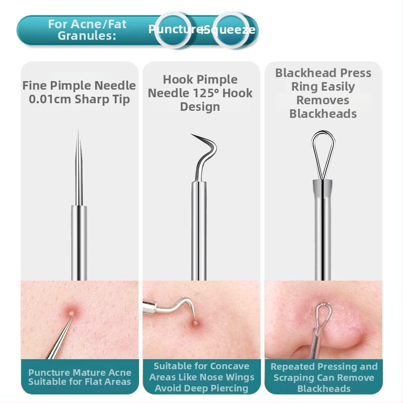 GECOMO Sada ihiel na akné – nerezová oceľ, ultra ostré ihly a ultra tenké pinzety na odstránenie čiernych bodiek a uzavretých komedónov