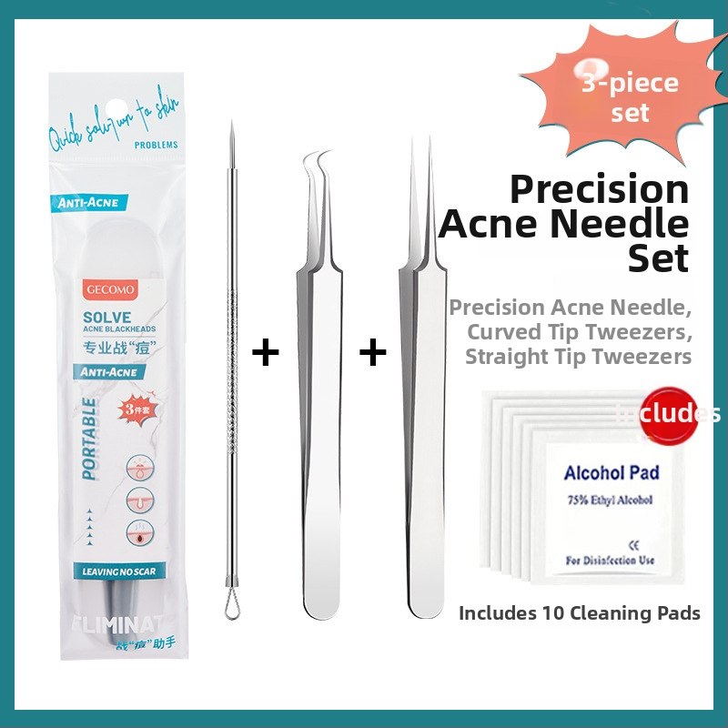 GECOMO Sada ihiel na akné – nerezová oceľ, ultra ostré ihly a ultra tenké pinzety na odstránenie čiernych bodiek a uzavretých komedónov