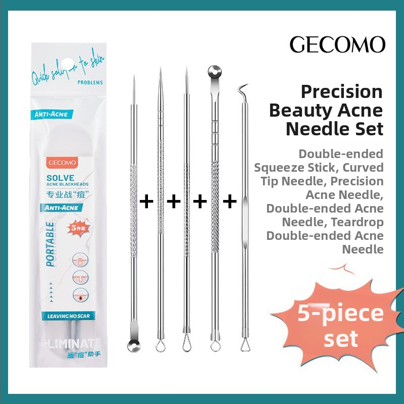 GECOMO Sada ihiel na akné – nerezová oceľ, ultra ostré ihly a ultra tenké pinzety na odstránenie čiernych bodiek a uzavretých komedónov