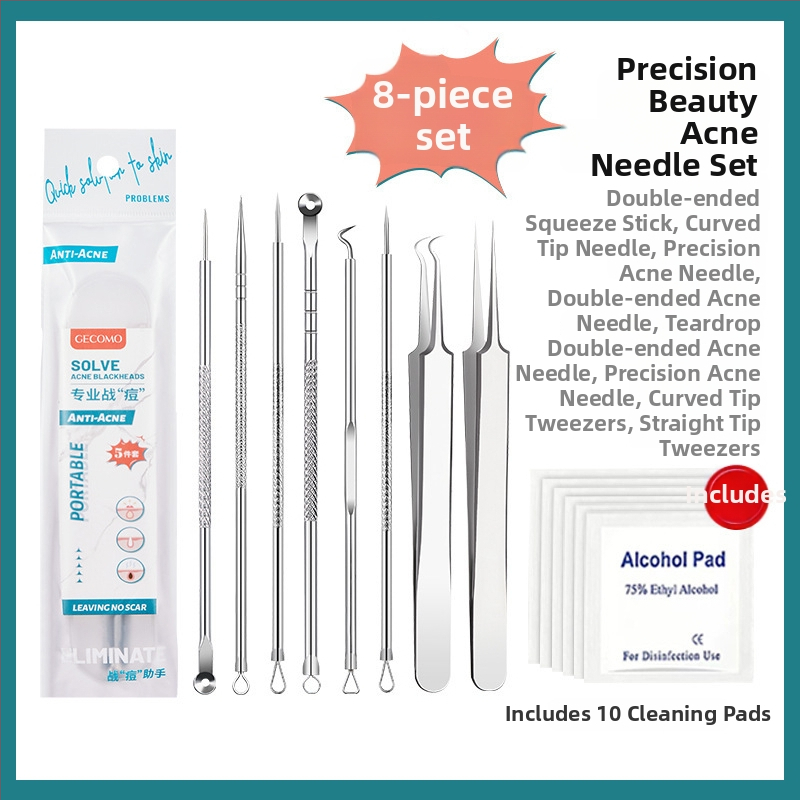 GECOMO Sada ihiel na akné – nerezová oceľ, ultra ostré ihly a ultra tenké pinzety na odstránenie čiernych bodiek a uzavretých komedónov