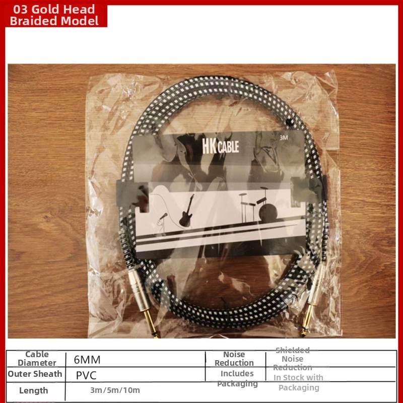 HK02 kábel pre elektrickú gitaru, meďové jadro, 2-žilový, samčie–samčie konektory, pre gitaru a basu