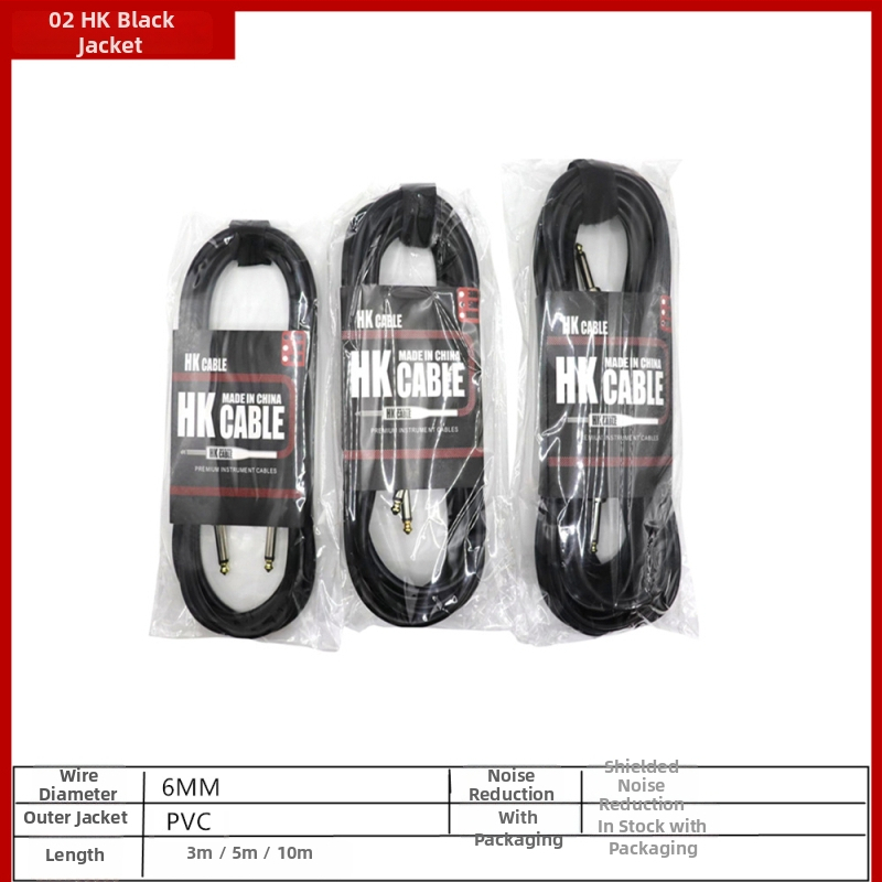 HK02 kábel pre elektrickú gitaru, meďové jadro, 2-žilový, samčie–samčie konektory, pre gitaru a basu