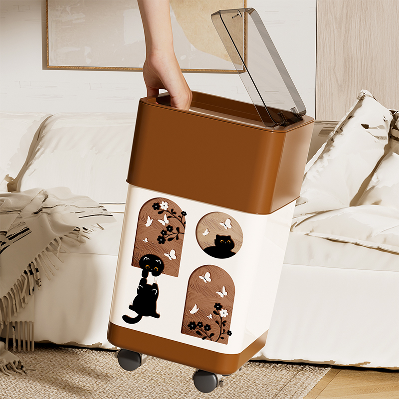 Fedeles kuka, téglalap alakú, 12 L, műanyag, görgős, nyomónyitású