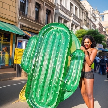 Kaktus oblik plivajući krevet za odrasle — vanjski bazen, zabava na plaži, rekvizit za fotografije