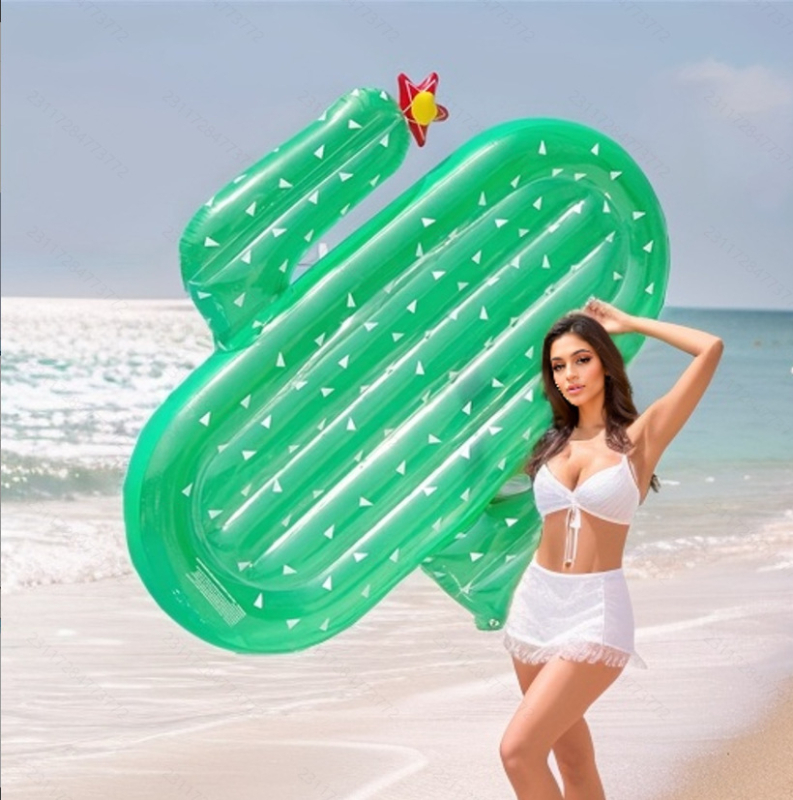 Kaktus oblik plivajući krevet za odrasle — vanjski bazen, zabava na plaži, rekvizit za fotografije