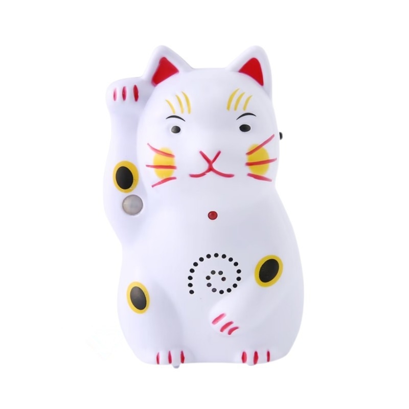 Sonerie de ușă cu design Pisica norocoasă, baterie 4.5V, ton de salut Hello, welcome, potrivit pentru case și magazine mici