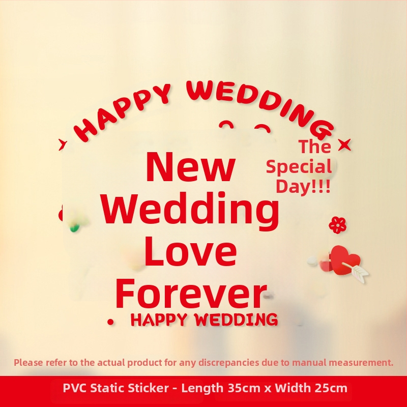 Set svadobných okenných nálepiek – Xiaolu Happy Words, plastové, bez importu