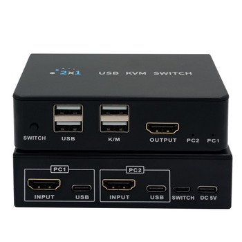 KVM διακόπτης HDMI, 2 εισόδοι, 1 έξοδος, 4K60Hz, κοινή χρήση πληκτρολογίου και ποντικιού, εναλλαγή με hotkey