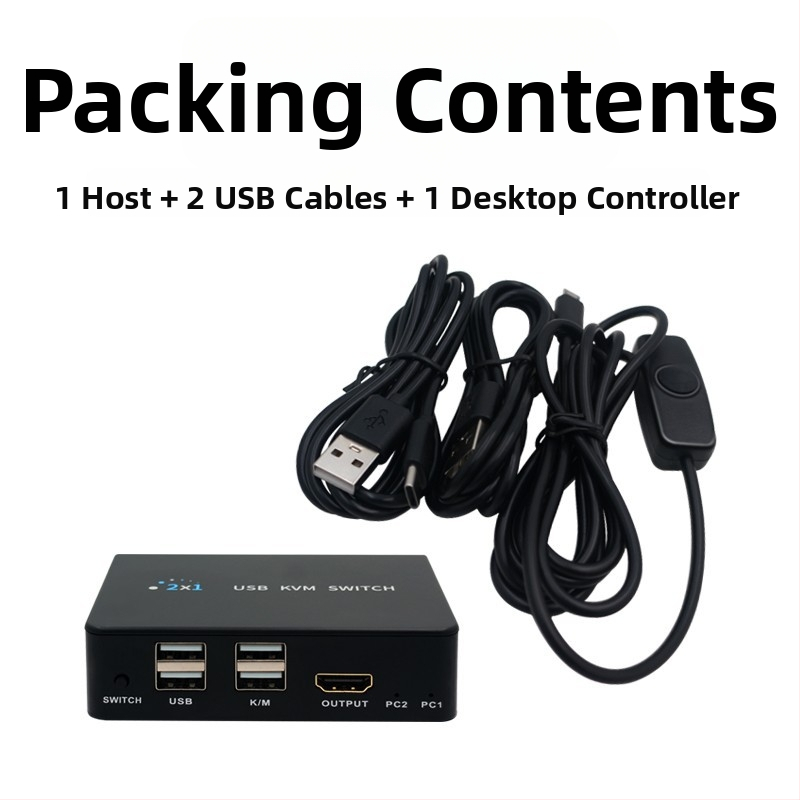 KVM διακόπτης HDMI, 2 εισόδοι, 1 έξοδος, 4K60Hz, κοινή χρήση πληκτρολογίου και ποντικιού, εναλλαγή με hotkey