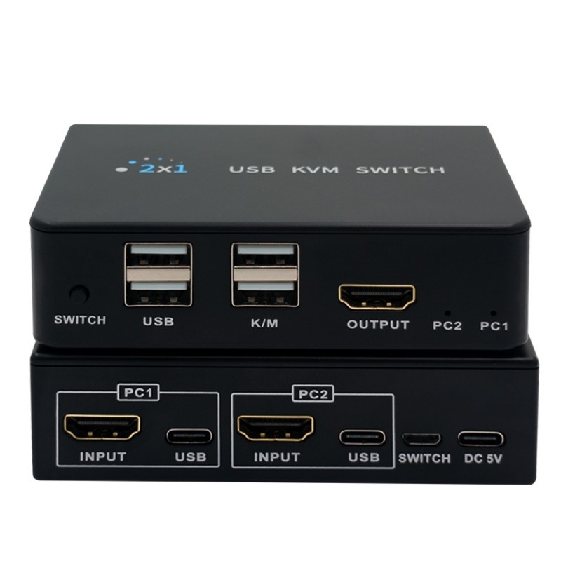 KVM διακόπτης HDMI, 2 εισόδοι, 1 έξοδος, 4K60Hz, κοινή χρήση πληκτρολογίου και ποντικιού, εναλλαγή με hotkey