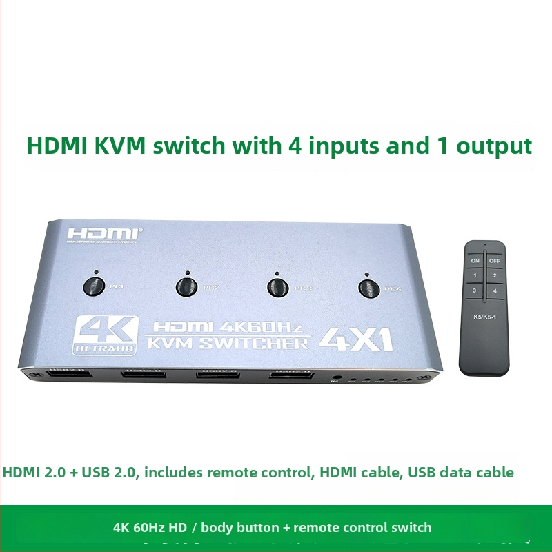 KVM διακόπτης HDMI, 2 εισόδοι, 1 έξοδος, 4K60Hz, κοινή χρήση πληκτρολογίου και ποντικιού, εναλλαγή με hotkey
