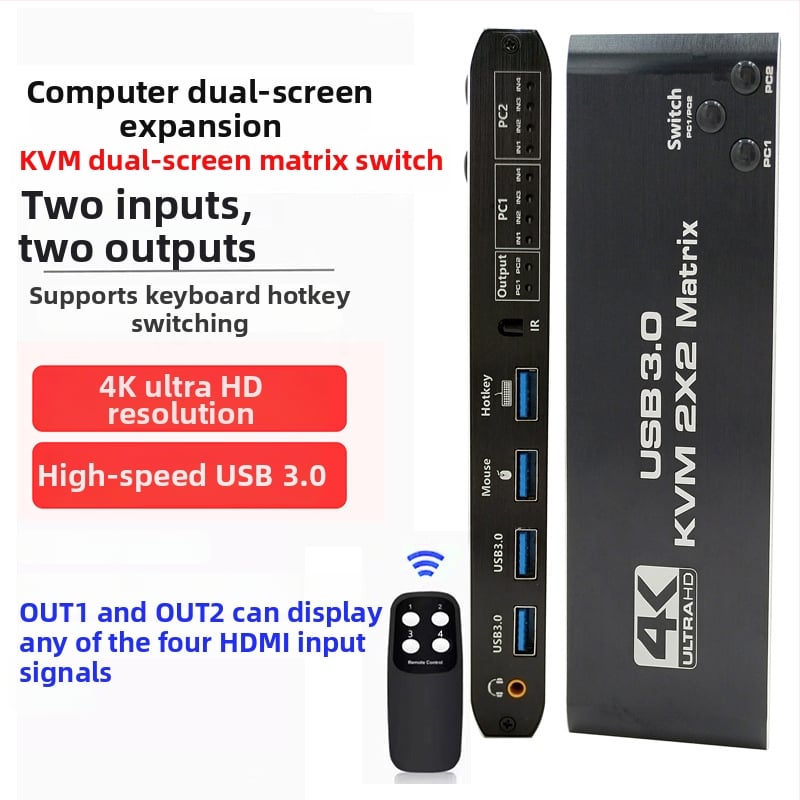 KVM διακόπτης HDMI, 2 εισόδοι, 1 έξοδος, 4K60Hz, κοινή χρήση πληκτρολογίου και ποντικιού, εναλλαγή με hotkey