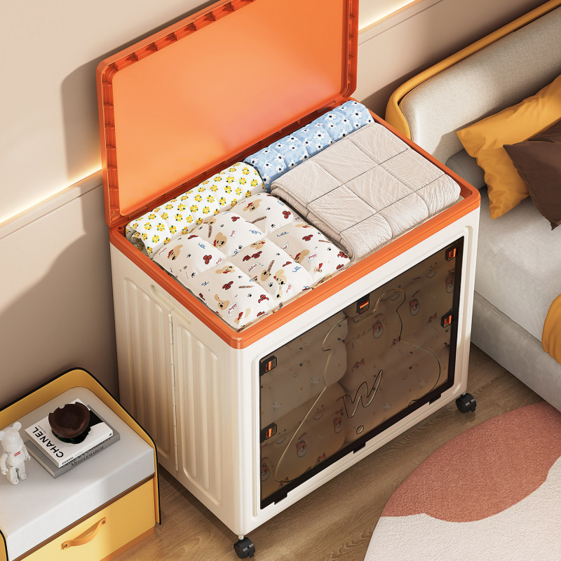 PP műanyag tároló doboz fedővel, hajtogatható, 100–150 L kapacitás, görgőkkel