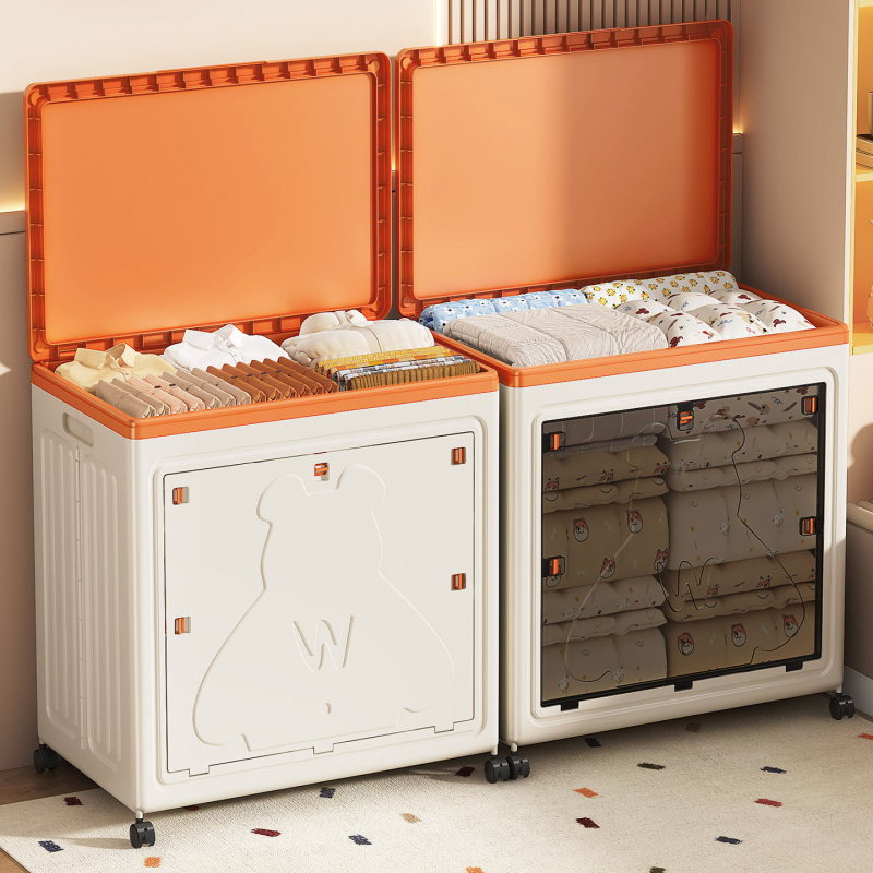 PP műanyag tároló doboz fedővel, hajtogatható, 100–150 L kapacitás, görgőkkel