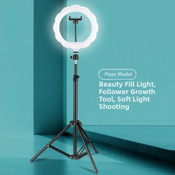 Virág formájú LED világítás élő közvetítéshez és stúdiófotózáshoz, összecsukható tripoddal telefonhoz, modell FH-10inch + 2.1 m készlet, 51–100W