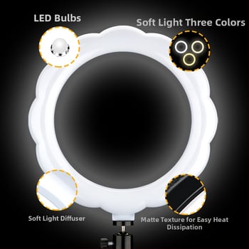 Virág formájú LED világítás élő közvetítéshez és stúdiófotózáshoz, összecsukható tripoddal telefonhoz, modell FH-10inch + 2.1 m készlet, 51–100W