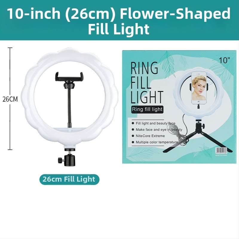 Virág formájú LED világítás élő közvetítéshez és stúdiófotózáshoz, összecsukható tripoddal telefonhoz, modell FH-10inch + 2.1 m készlet, 51–100W
