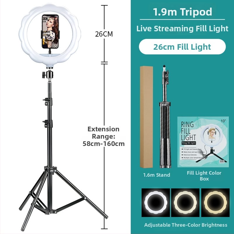 Virág formájú LED világítás élő közvetítéshez és stúdiófotózáshoz, összecsukható tripoddal telefonhoz, modell FH-10inch + 2.1 m készlet, 51–100W