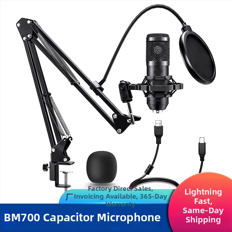 BM700 USB Kondenzátorový Mikrofón pre Živé Vysielanie s Kardioidnou Odozvou, 20 Hz–20 kHz, SNR ≥85 dB, USB Kompletná Sada